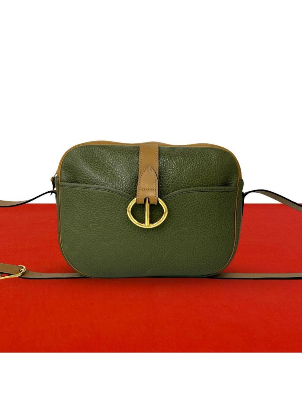 Dior Vintage CD Logo Leather Shoulder Bag Green Brown